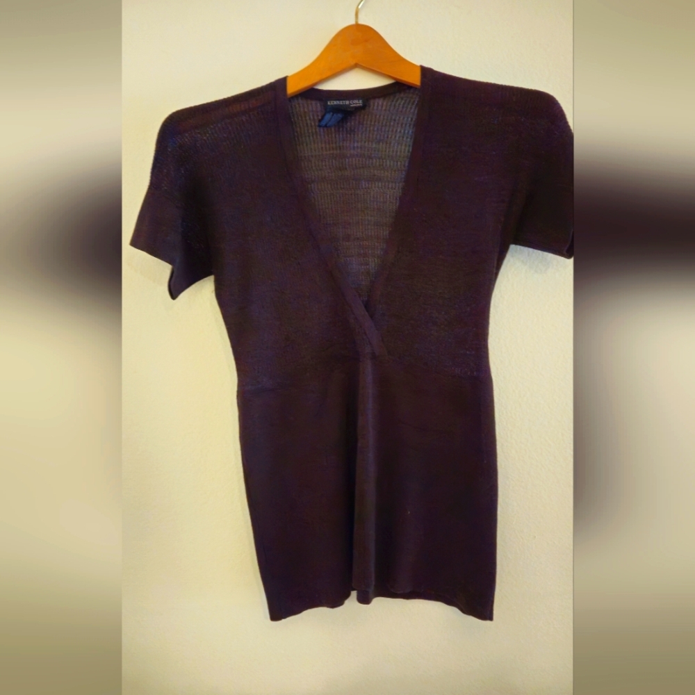 Kenneth Cole Brown V-Neck Short Sleeve Sweater Size Small